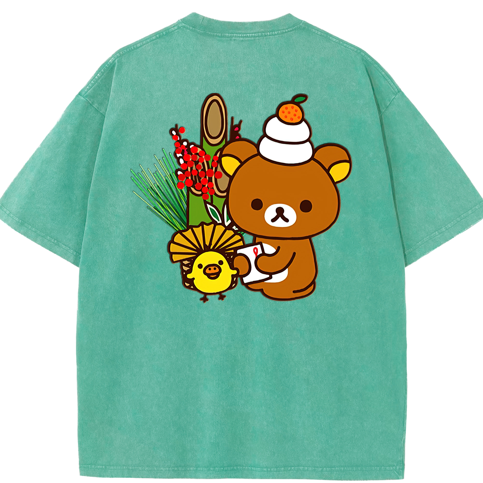 （画像用） リラックマ リラックマ キイロイトリ Rilakkuma Korilakkuma Kiiroitori 綿100% ヴィンテージ風 半袖Tシャツ（背面プリント）